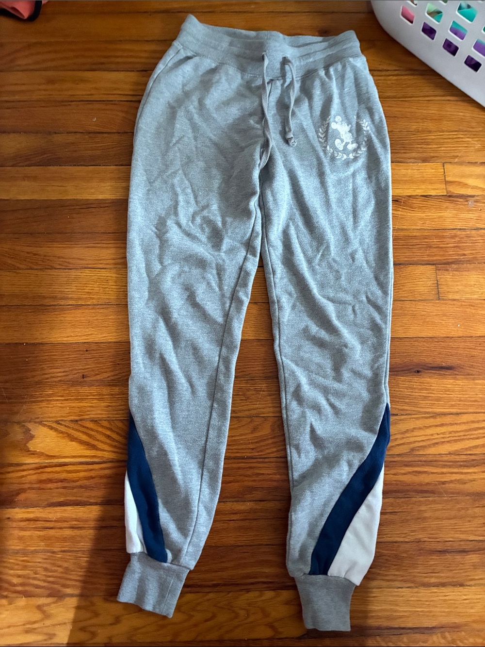 Gray Jogger Mickey Mouse Sweatpants with Navy & White Accents
